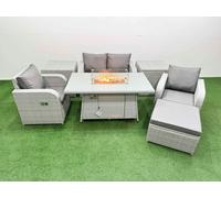 Light Grey PE Wicker Rattan Garden Furniture Set Sofa Set Reclining Chair Firepit Dining Table 5 Seater With Footstool 2 Side Table Fimous Light Grey One Size