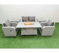 Light Grey PE Wicker Rattan Garden Furniture Set Sofa Set Reclining Chair Firepit Dining Table 4 Seater With 2 Side Table Fimous Light Grey One Size