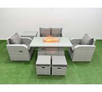 Light Grey PE Wicker Rattan Garden Furniture Set Sofa Set Reclining Chair Firepit Dining Table 6 Seater 2 Small Stools Side Table Fimous Light Grey One Size