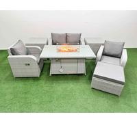 Light Grey PE Wicker Rattan Garden Furniture Set Sofa Set Reclining Chair Firepit Dining Table 5 Seater With Footstool 2 Side Table Fimous Light Grey One Size