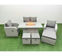 Light Grey PE Wicker Rattan Garden Furniture Set Sofa Set Reclining Chair Firepit Dining Table 7 Seater 3 Stools Fimous Light Grey One Size