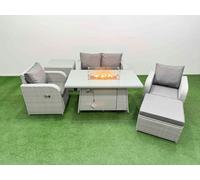 Light Grey PE Wicker Rattan Garden Furniture Set Sofa Set Reclining Chair Firepit Dining Table 5 Seater With Footstool Side Table Fimous Light Grey One Size