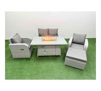 Fimous Light Grey PE Wicker Rattan Garden Furniture Set Sofa Set Reclining Chair Firepit Dining Table 5 Seater With Footstool
