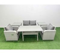 Fimous Light Grey Pe Wicker Rattan Garden Furniture Set Sofa Set Reclining Chair Rectangular Dining Table 4 Seater 2 Side Table