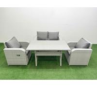 Fimous Light Grey PE Wicker Rattan Garden Furniture Set Sofa Set Reclining Chair Rectangular Dining Table 4 Seater