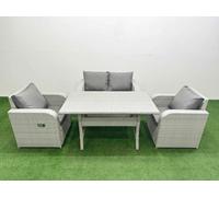 Fimous Light Grey PE Wicker Rattan Garden Furniture Set Sofa Set Reclining Chair Rectangular Dining Table 4 Seater