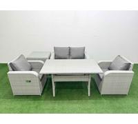 Fimous Light Grey Pe Wicker Rattan Garden Furniture Set Sofa Set Reclining Chair Rectangular Dining Table 4 Seater Side Table