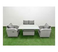 Fimous Light Grey PE Wicker Rattan Garden Furniture Set Sofa Set Reclining Chair Adjustable Lifting Dining or Coffee Table 4 Seater