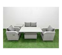 Fimous Light Grey Pe Wicker Rattan Garden Furniture Set Sofa Set Reclining Chair Adjustable Lifting Table 4 Seater Side Table