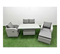 Fimous Light Grey PE Wicker Rattan Garden Furniture Set Sofa Set Reclining Chair Adjustable Lifting Dining or Coffee Table 5 Seater With Footstool
