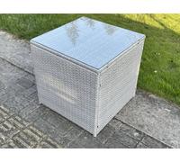 Fimous Light Grey Rattan Cube Side Table Corner Tea Coffee Table Outdoor Garden Furniture