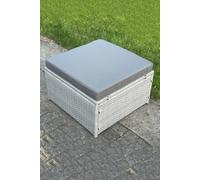 Fimous Light Grey Rattan Footstool Thick Dark Grey Cushion Fimous Light Grey