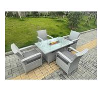 Fimous Light Grey Rattan Outdoor Garden furniture Set Gas Fire Pit Table and 4 Chairs Set with Seat Cushion