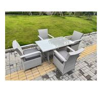 Fimous Light Grey Rattan Outdoor Garden Furniture Set Rectangular Table And 4 Chairs Set With Seat Cushion