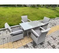 Fimous Light Grey Rattan Outdoor Garden Furniture Set Rectangular Table And 4 Chairs Set With Seat Cushion