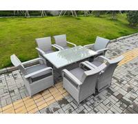 Fimous Light Grey Rattan Outdoor Garden furniture Set Rectangular Table and 6 Chairs Set with Seat Cushion