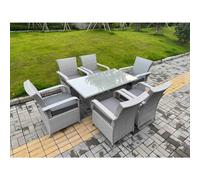 Fimous Light Grey Rattan Outdoor Garden furniture Set Rectangular Table and 6 Chairs Set with Seat Cushion