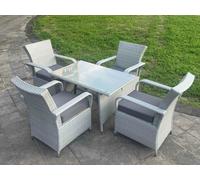 Fimous Light Grey Rattan Rectangular Dining Table and 4 Chairs Set Outdoor Garden furniture Set with Seat Cushion