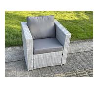 Fimous Light Grey Rattan Single Chair Patio Outdoor Garden Furniture With Thick Seat And Back Cushion