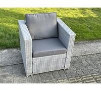 Fimous Light Grey Rattan Single Chair Patio Outdoor Garden Furniture With Thick Seat And Back Cushion Light Grey