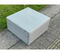 Fimous Light Grey Rattan Square Tea Coffee Table Outdoor Garden Patio Furniture With Clear Tempered Glass