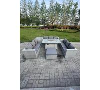 Fimous Light Grey U Shape Lounge Sofa Dining Set Gas Heater Firepit Burner Extra SideTable Footstool Fimous Light Grey