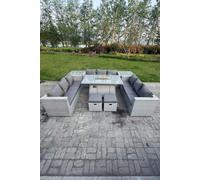 Fimous Light Grey U Shape Lounge Sofa Dining Set With Gas Fire Pit Heater Burner Side Tea Table Stools Fimous Light Grey