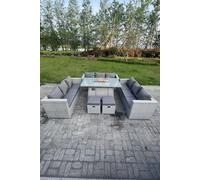 Fimous Light Grey U Shape Lounge Sofa Dining Set With Gas Heater Fire pit Burner 2 PC Small Footstool Fimous Light Grey