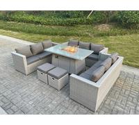 Fimous Light Grey U Shape Lounge Sofa Dining Set With Gas Heater Fire Pit Burner 2 PC Small Footstool