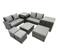 Fimous Lounge Double Seat Sofa Coffee Table Set with 2 Side Tables 3 Stools in Dark Grey Fimous Dark Grey