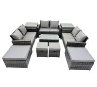 Fimous Lounge Double Seat Sofa Coffee Table Set with 2 Side Tables 4 Stool in Dark Grey Fimous Dark Grey