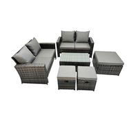 Fimous PE Rattan Garden Furniture Set Lounge Double Seat Sofa Coffee Table Set with 3 Stools Dark Grey MixedMixed
