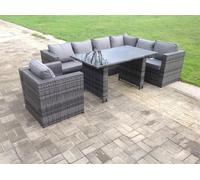 Fimous Lounge Rattan Corner Sofa Set Outdoor Garden Furniture Rectangular Dining Table Chair