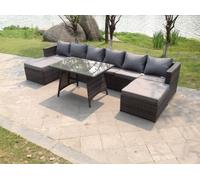 Fimous Lounge Rattan Garden Furniture Sets Dining Table And 2 Pc Big Footstools