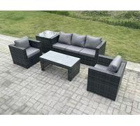 Fimous Lounge Rattan Sofa Set Outdoor Garden Furniture Oblong Rectangular Coffee Table With 2 Chairs Side Table