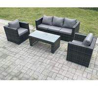 Fimous Lounge Rattan Sofa Set Outdoor Garden Furniture 2 Chairs Rectangular Coffee Table in Dark Grey Fimous Dark Grey