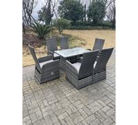Fimous Oblong Rectangular Table Adjustable Reclining 6 Chairs Rattan Dining
