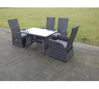 Fimous Oblong Rectangular Table Adjustable Reclining Chair Rattan Dining Set Outdoor Garden Furniture Table And Chair Set Mixed Grey 4 Chairs