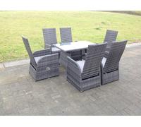 Fimous Oblong Rectangular Table Adjustable Reclining Chair Rattan Dining Set Outdoor Garden Furniture Table And Chair Set Mixed Grey 6 Chairs
