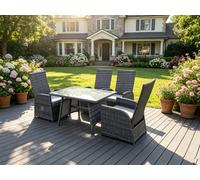 Fimous Oblong Table Reclining Pe Rattan Dining Set Table And Chair Sets Outdoor Garden Furniture Mixed Grey 4 Seat