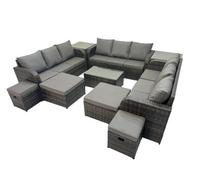 Fimous Outdoor 3 Seater Sofa Coffee Table Set Garden Rattan Furniture Set 13 Seater With 2 Side Tables 4 Stools Dark Grey