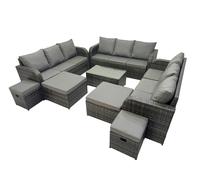 Fimous Outdoor 3 Seater Sofa Coffee Table Set Garden Rattan Furniture Set 13 Seater with 4 Stools Dark Grey