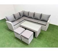 Fimous Outdoor 8 Seater Corner Sofa Sets with 2 Small Stools Light Grey Mixed Fimous Light Grey