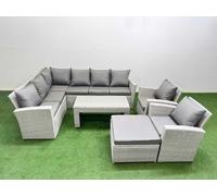 Outdoor 9 Seater Corner Sofa Sets with Chair Big Stool Light Grey Fimous Light Grey One Size