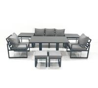 Fimous Outdoor Aluminium Garden Furniture Set w/ Adjustable Rising Lifting Dining Table 3 Seater Sofa 2 Chair 2 Small Footstools 2 Side Tables Dark Fimous Dark Grey