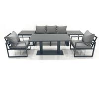 Fimous Outdoor Aluminium Garden Furniture Set with Adjustable Rising Lifting Dining Table 2 Chair 2 Side Tables Dark Grey