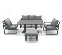 Fimous Outdoor Aluminium Garden Furniture Set with Adjustable Rising Lifting Dining Table 2 Chair Big Footstool Dark Grey