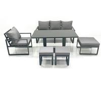 Fimous Outdoor Aluminium Garden Furniture Set with Adjustable Rising Lifting Dining Table Chair 3 Footstools Dark Grey