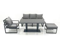 Fimous 5 Seater Aluminium Garden Furniture Set with Adjustable Dining Table, 3 Seater Sofa, 1 Chair & Large Footstool - Dark Grey