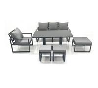 Fimous Outdoor Aluminium Garden Furniture Set with Adjustable Rising Lifting Dining Table 3 Seater Sofa Chair 3 Footstools Dark Grey Fimous Dark Grey